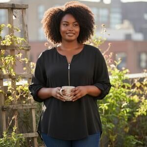 3/4 Sleeve Top | Black | 2X